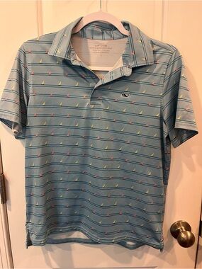 Vineyard Vines Blue Polo with Multicolored Sailboats